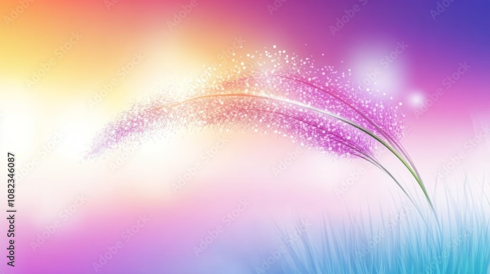 Poster a vibrant abstract design featuring colorful grass-like elements against a soft gradient background.