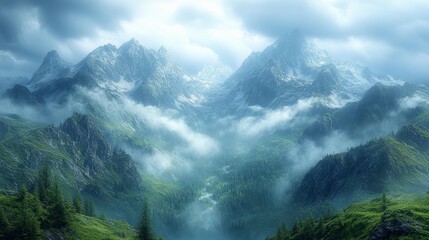 Naklejka premium Misty Mountain Landscape. Generative AI