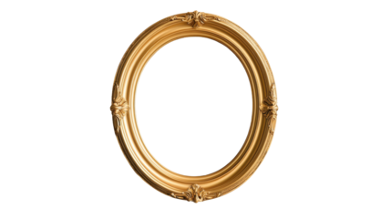 This elegantly designed golden oval frame features intricate details, making it ideal for displaying artwork or photographs against any background