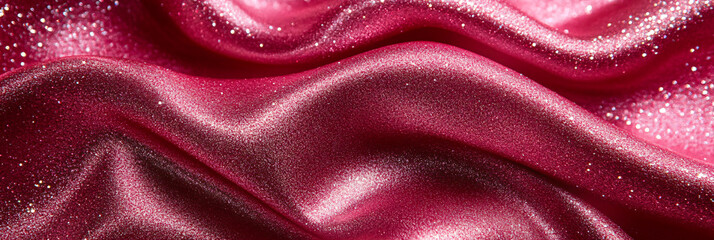 Fototapeta premium Shiny smooth luxury burgundy silk fabric.Decorative background for design card, poster, banner for award, reward, Christmas, birthday, wedding. Abstrac curve and wave banner template with copy space