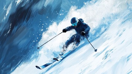 Dynamic skier descending a snowy mountain