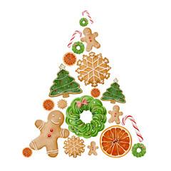 christmas cookies set xmas triangular christmas tree hand drawn on transparent background