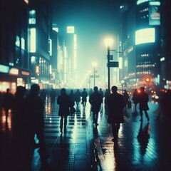 Nighttime city lomography blurred people city sounds ;