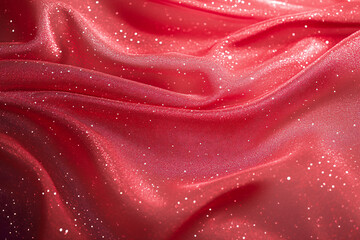 Shiny smooth luxury red silk fabric.Decorative background for design card, poster, banner for award, reward, Christmas, birthday, wedding. Abstrac curve and wave backdrop template with copy space
