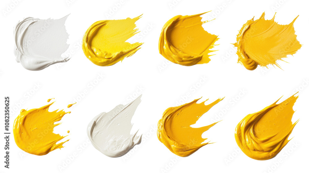 Poster different swatches of white and yellow paint are displayed on a transparent background, highlighting