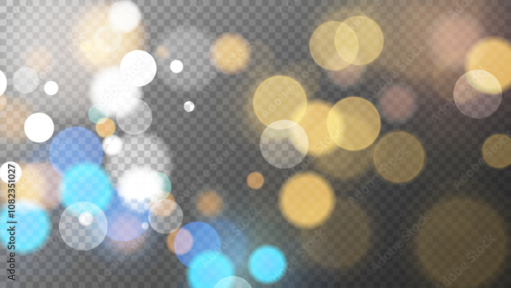 Poster bright festive bokeh lights. abstract blurred overlay design. transparent background. vibrant blur l