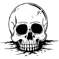 Detaillierte Schwarz-Weiß-Grafik eines Schädels