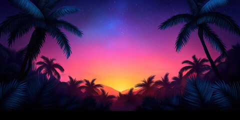 Obraz premium Accuracy clarity concept. vibrant sunset over tropical landscape with palm trees