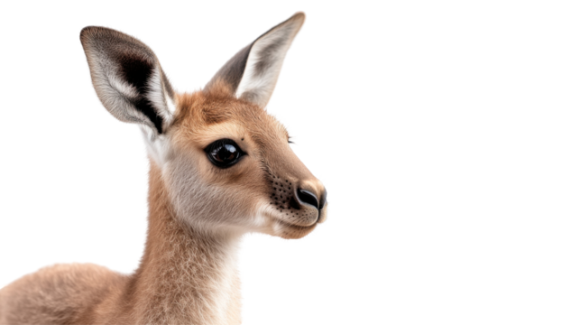 A young fawn stands with an inquisitive look, its large eyes and soft fur beautifully highlighted. The neutral backdrop enhances its gentle demeanor, evoking a sense of calm