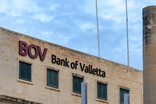 Valletta, Malta  A sign for the Bank of Valletta, or BOV.