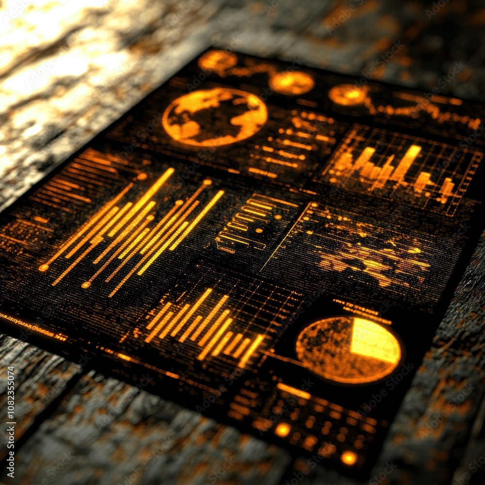 Poster futuristic data analysis global network charts graphs digital interface