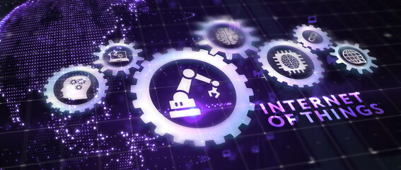 Internet of things - IOT concept. Businessman offer IOT products and solutions. 3d illustration