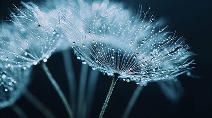 Delicate Dandelion Seed Head with Dew Drops - Macro Photography