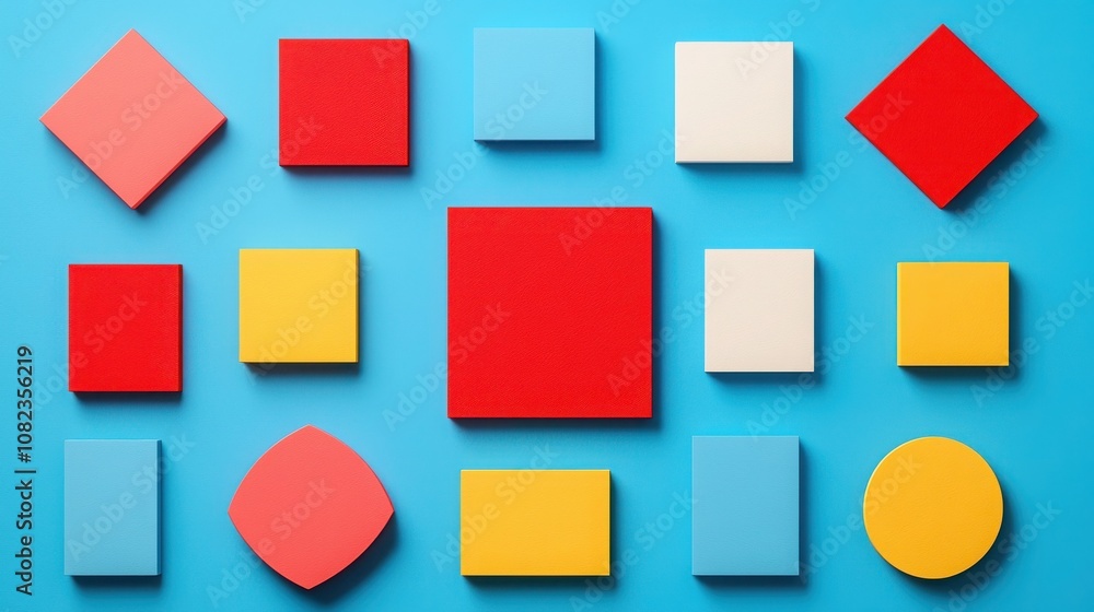 Poster seo relevance concept. a vibrant arrangement of various geometric shapes in different colors display