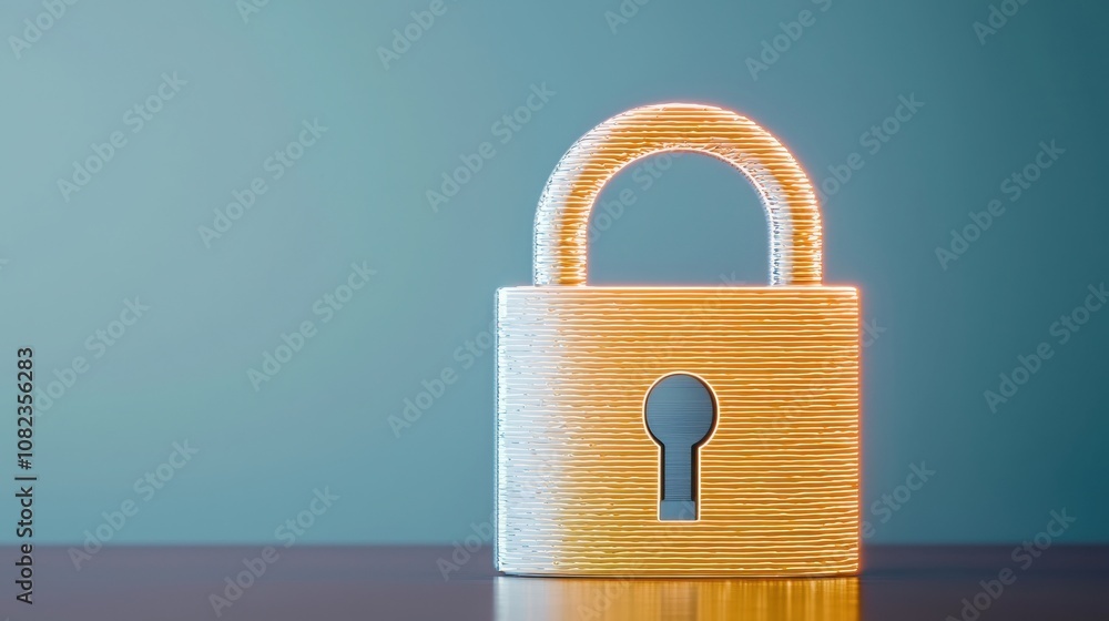 Aufkleber seo relevance concept. a glowing padlock on a table against a gradient background, symbolizing secur