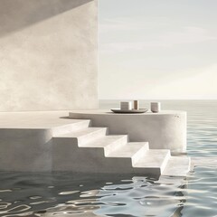 3d render background with stone podium and plants, realistic photo
