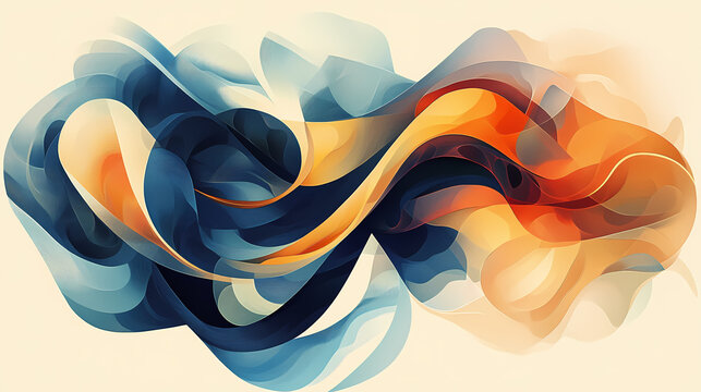 An abstract design composed of flowing shapes and dynamic colors, blending together in a harmonious composition that inspires movement and energy. Harmonious. Illustration