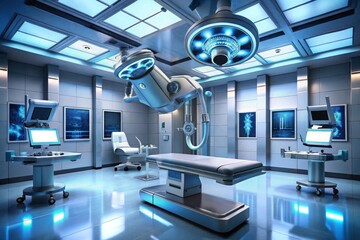 a hospital room with a monitor and a monitor on it