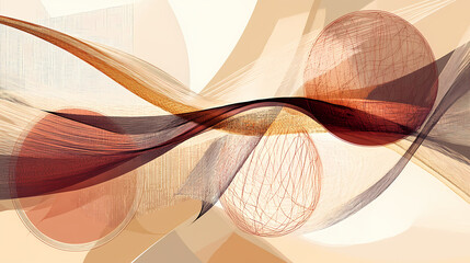 An abstract design of intersecting lines and circles in muted earth tones, creating a balanced, harmonious composition. the simplicity evokes a sense of order and calm. Harmonious. Illustration