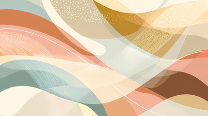 An abstract design of intersecting lines and circles in muted earth tones, creating a balanced, harmonious composition. the simplicity evokes a sense of order and calm. Harmonious. Illustration