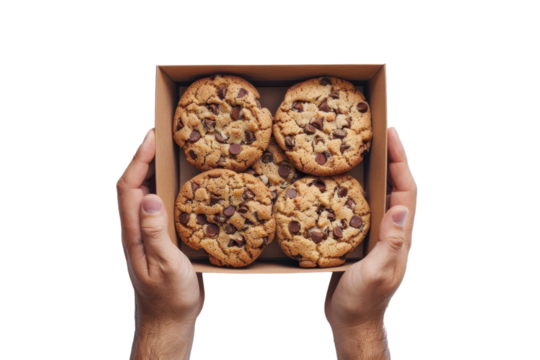 Packaged Cookies, Biscuits in Hands, Packaging for Advertisement and Commercial Isolated on Transparent or White Background