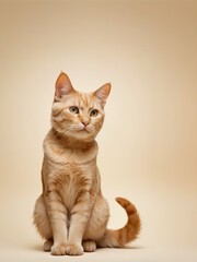 Fototapeta premium A cat sits against a plain background