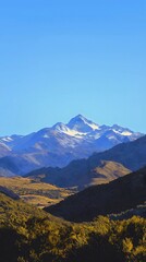 Majestic Blue & Gold Mountain Landscape Painting