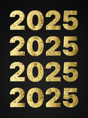 Collection of golden handwritten 2025 number. Vector