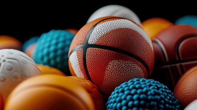 Close-up of Basketballs and Other Sports Balls