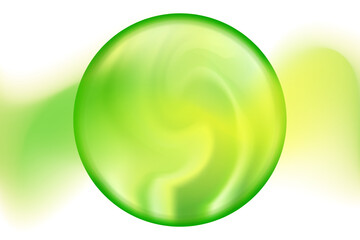 Cute green glowing magic sphere or planet isolated, transparent background. Cute 3d glass sphere icon or bubble with blurred texture. Aesthetic watercolor gradient round shape design element.