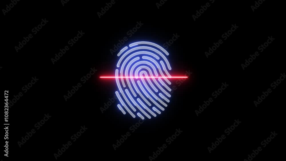 Poster neon fingerprint scan with glowing line