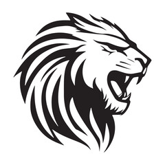 Lion-face artwork vector with intricate details and bold lines. furious wild lion on a white background.