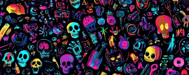 Fototapeta premium Vibrant Pop Culture Black Wallpaper