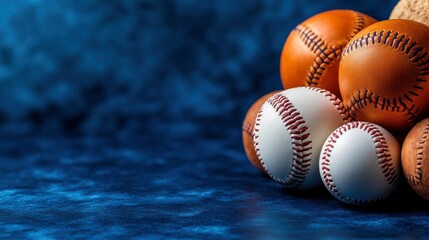 Close-up of Baseball Balls on a Blue Background