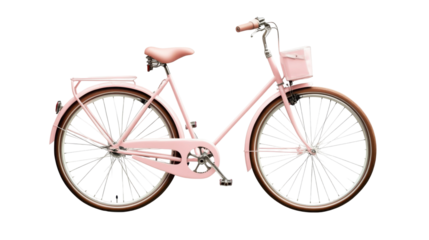 This pink bicycle features a vintage design with a comfortable seat and a front basket, ideal for running errands or enjoying a casual ride in the warm weather