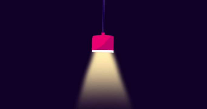 Cartoon lamp pendulating. Business style house or office interior light lamp good for explainer. Flat vector simple business style infographic seamless loop animation 4k video.