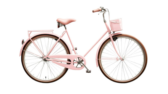 This pink bicycle features a vintage design with a comfortable seat and a front basket, ideal for running errands or enjoying a casual ride in the warm weather