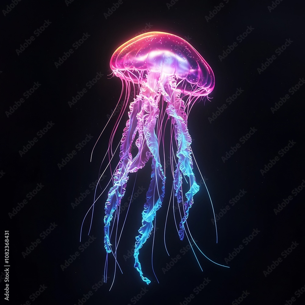 Poster mesmerizing neon jellyfish floating in ethereal underwater backdrop