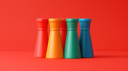 Fototapeta premium Colorful Bottles on Red Background