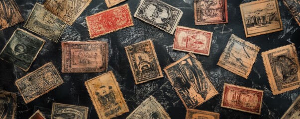 Vintage Travel Stamps on Black Wallpaper
