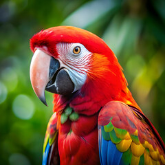Fototapeta premium portrait of a beautiful colorful ara scarlet macaw
