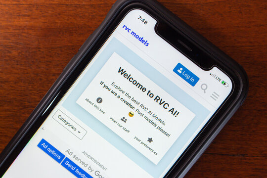 Vancouver, CANADA - May 14 2024 : The RVC Models website is displayed on an iPhone. RVC Models is a platform for AI models designed for Retrieval-based Voice Conversion (RVC).