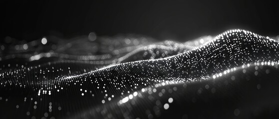 High-resolution 4k abstract data technology background featuring interconnected dots and lines, 3d rendered digital network design on dark surface