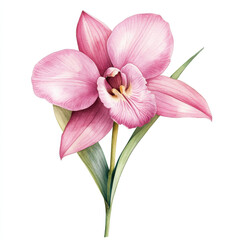 beautiful pink orchid flower with delicate petals and green leaves, showcasing its intricate details and vibrant colors, perfect for botanical art lovers