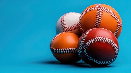 Pile of Baseball Balls on Blue Background