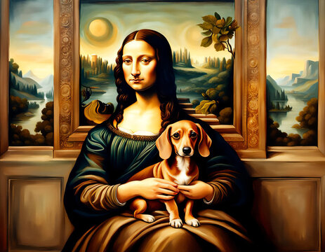 Painting of a woman with a dachshund