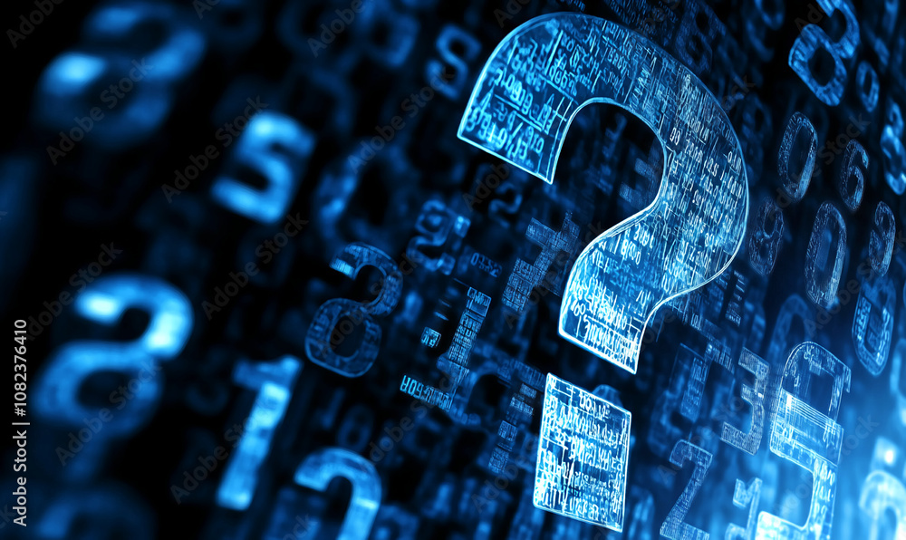 Poster a large question mark is surrounded by a sea of numbers, creating a sense of mystery and uncertainty
