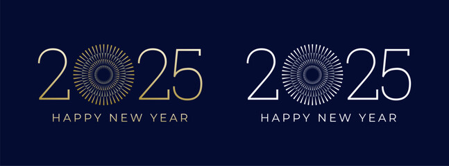 Obraz premium Creative design Happy New Year 2025 with fireworks in luxury gold color. trendy new year 2025 design template.