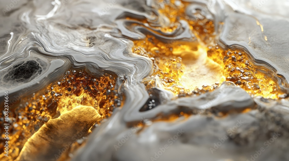 Poster abstract close-up of a beautiful agate gemstone surface with intricate patterns and vibrant orange, 