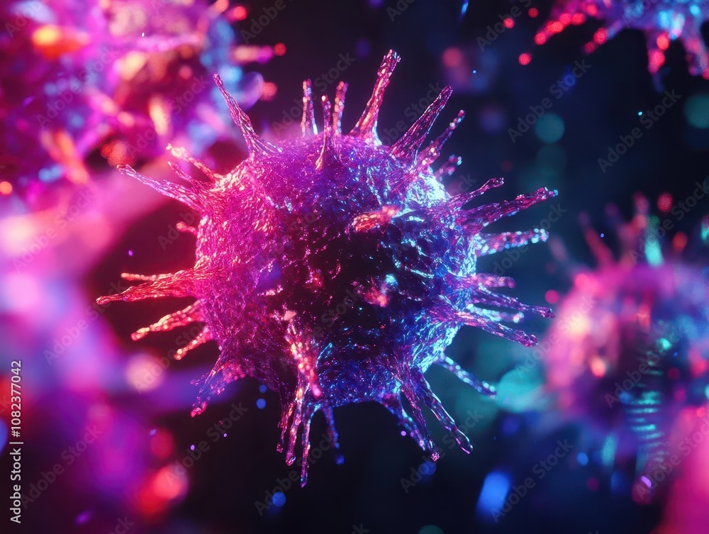 Aufkleber microscopic view of vibrant viruses swirling against a dark background, showcasing intricate details